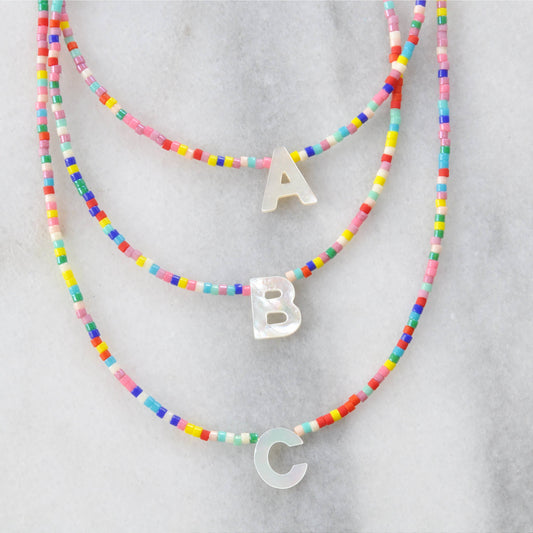 Initial Letter Mother-of-Pearl Beaded Necklaces