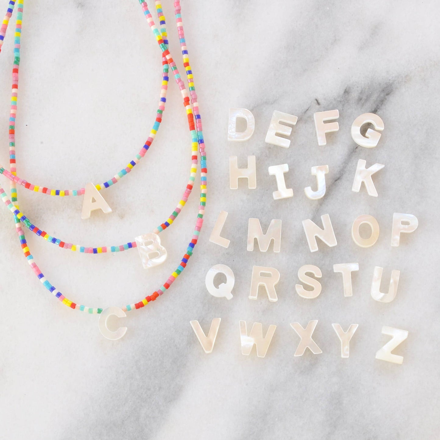 Initial Letter Mother-of-Pearl Beaded Necklaces