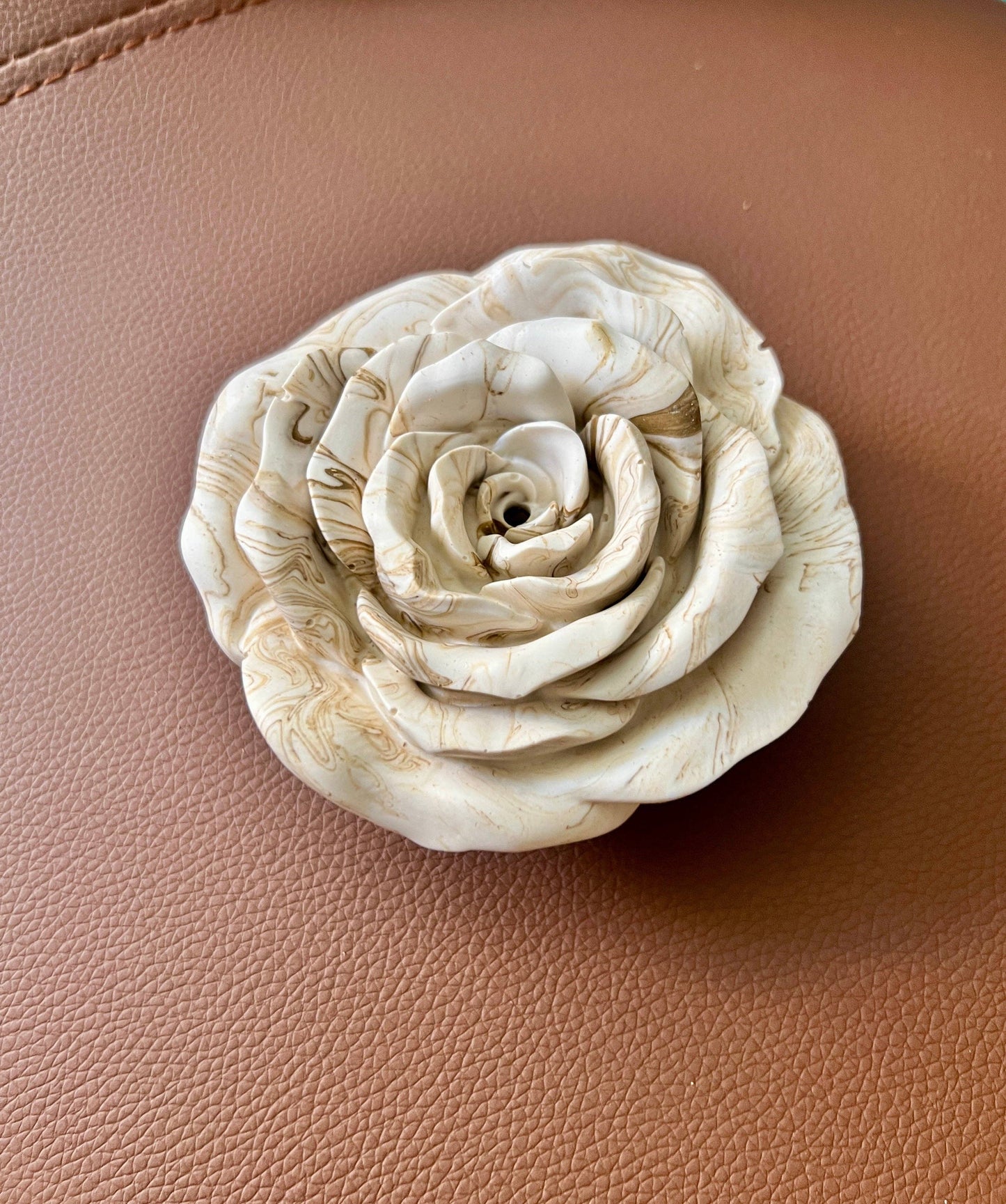 Handcrafted Rose Incense Holder_ Floral Jesmonite Incense Burner