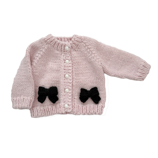 Bow Cardigan, Baby Pink/Black | Kids Sweater