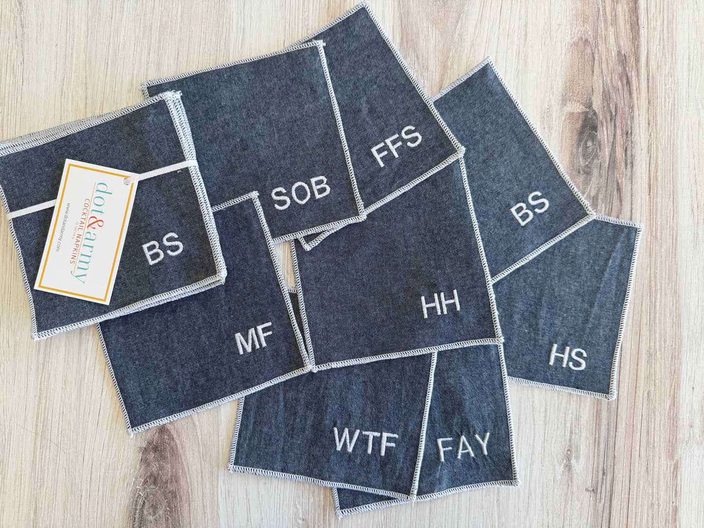 Sweary Cocktail Coasters, set of eight- Linen Chambray