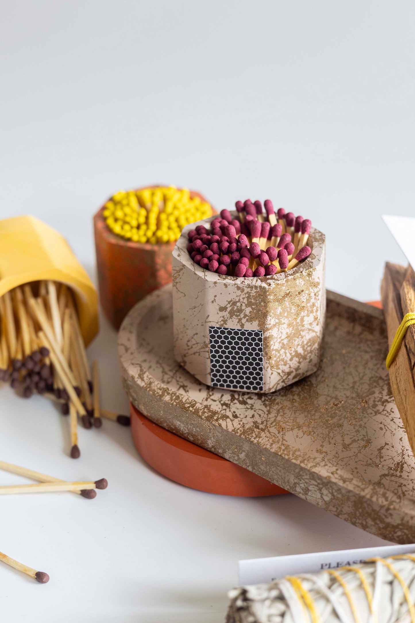 Brown & Gold Match Holder w/ Burgundy Matches