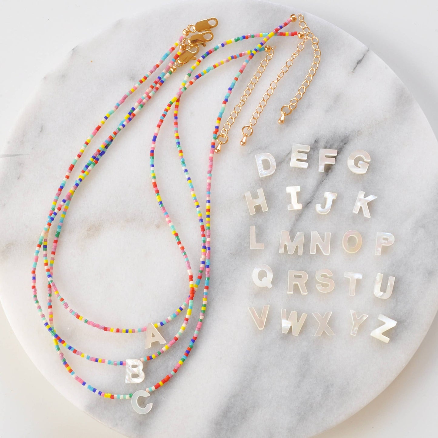Initial Letter Mother-of-Pearl Beaded Necklaces
