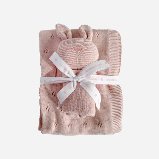 Set Blanket Bunny Lovey Pink Baby Gift Organic Cotton
