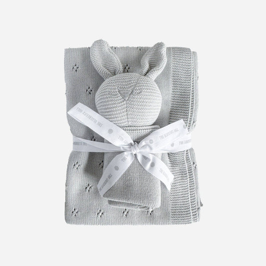 Set Blanket Bunny Lovey Grey Baby Gift Organic Cotton