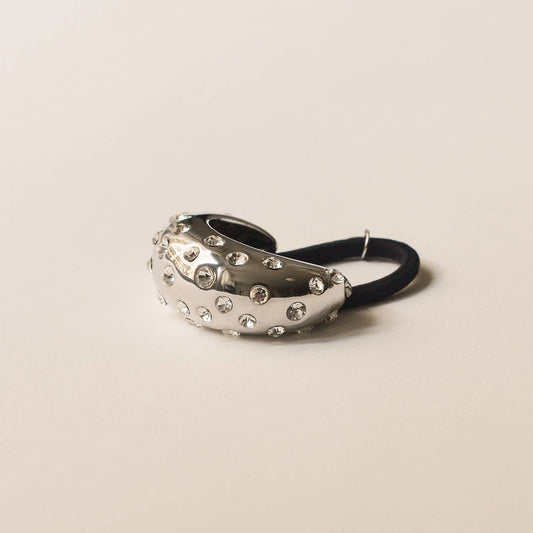 Crystal Crescent Metal Cuff Ponytail Hair Tie | Silver