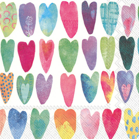 Rainbow Hearts Valentines paper napkins