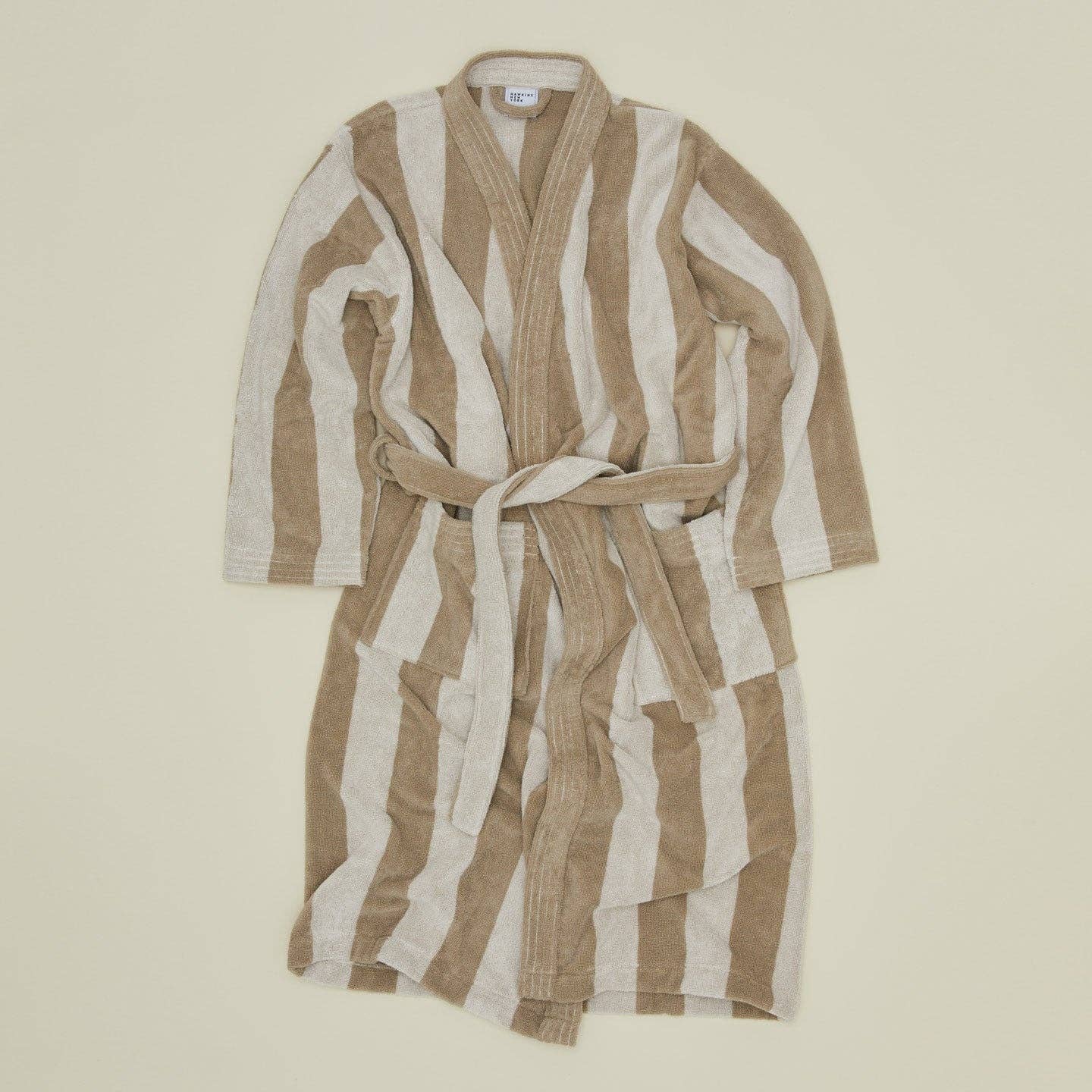 Simple Striped Terry Bathrobe- Ivory/Flax