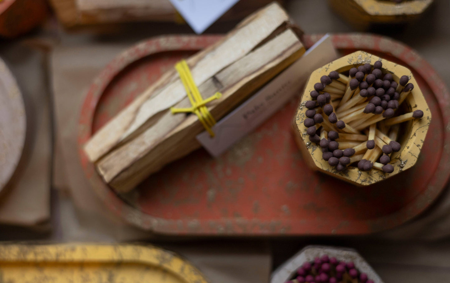 Brown Match Holder w/ Burgundy Matches