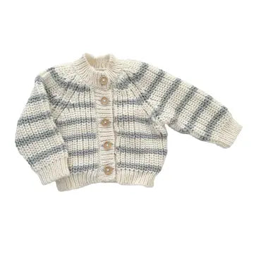 Rib Knit Stripe Cardigan-Bowie Grey