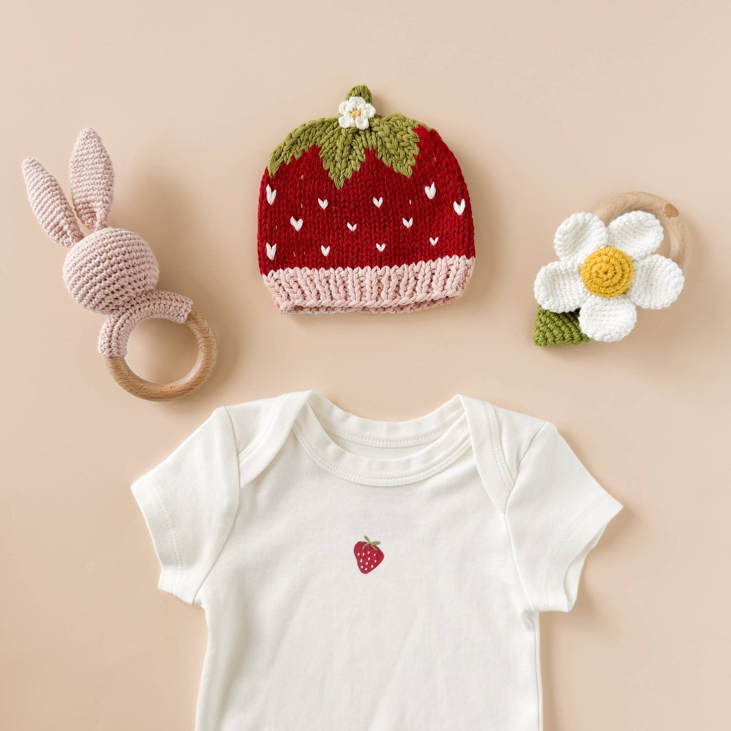 Teether Bunny Pink Rattle Spring Summer Baby Gift