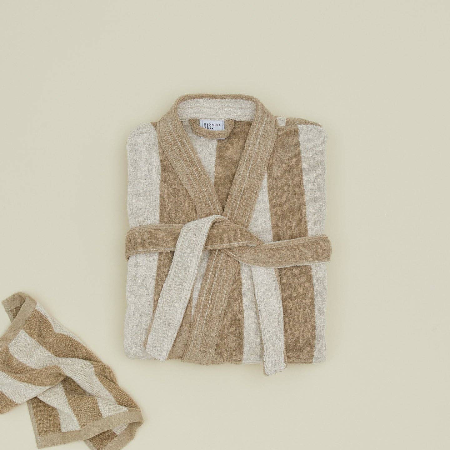 Simple Striped Terry Bathrobe- Ivory/Flax