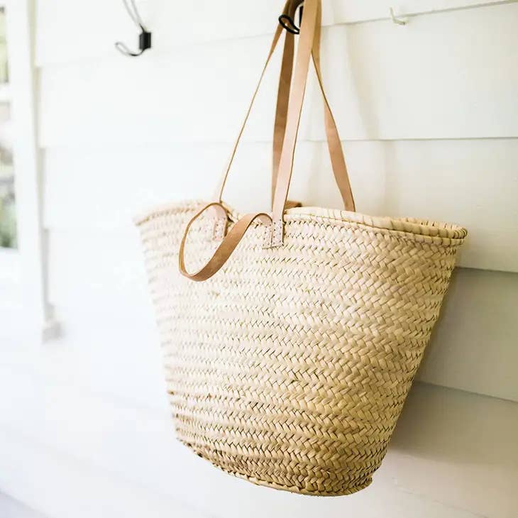 Handwoven French Market Basket – Natural Straw Tote