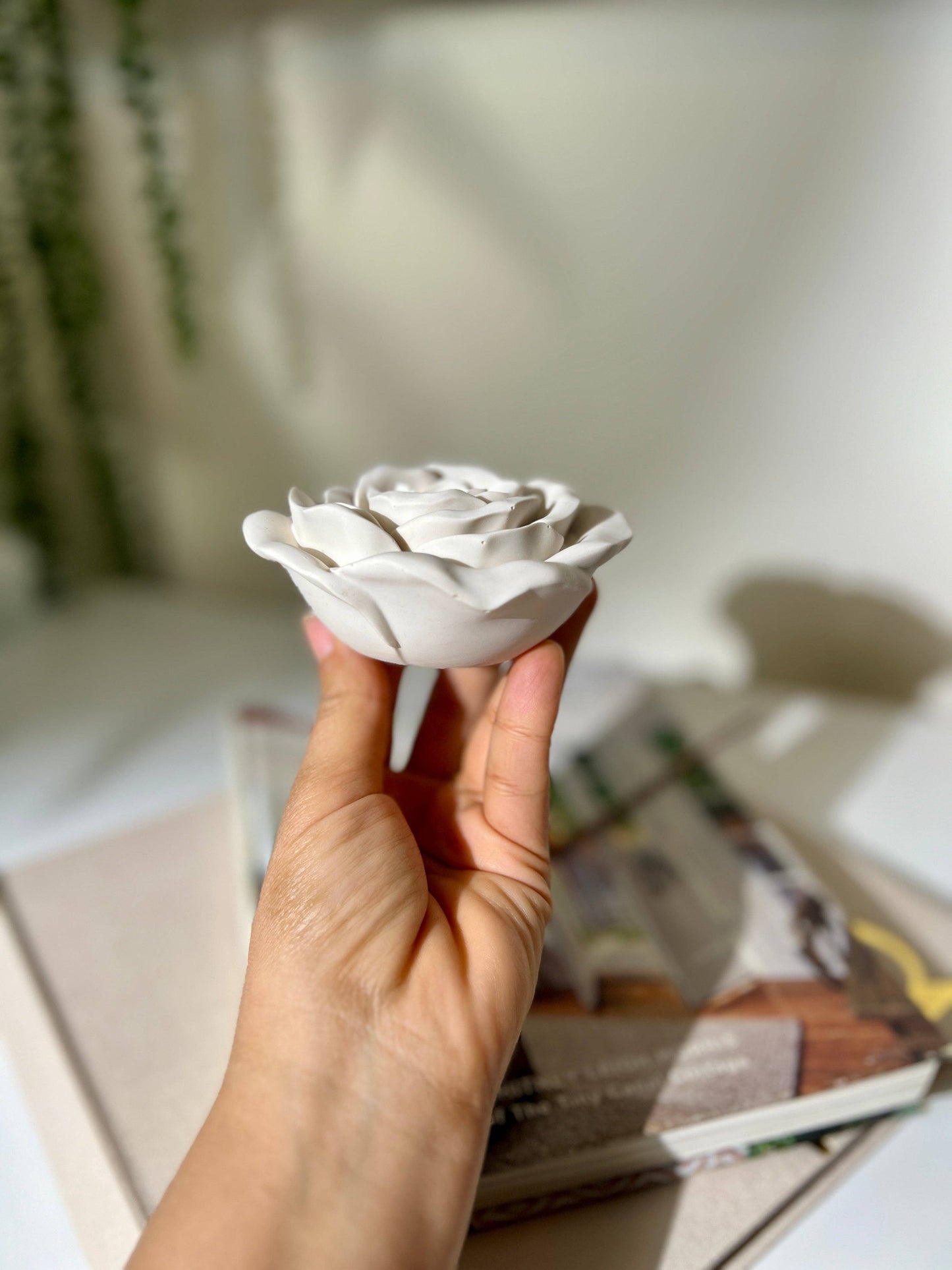 Handcrafted Rose Incense Holder_ Floral Jesmonite Incense Burner