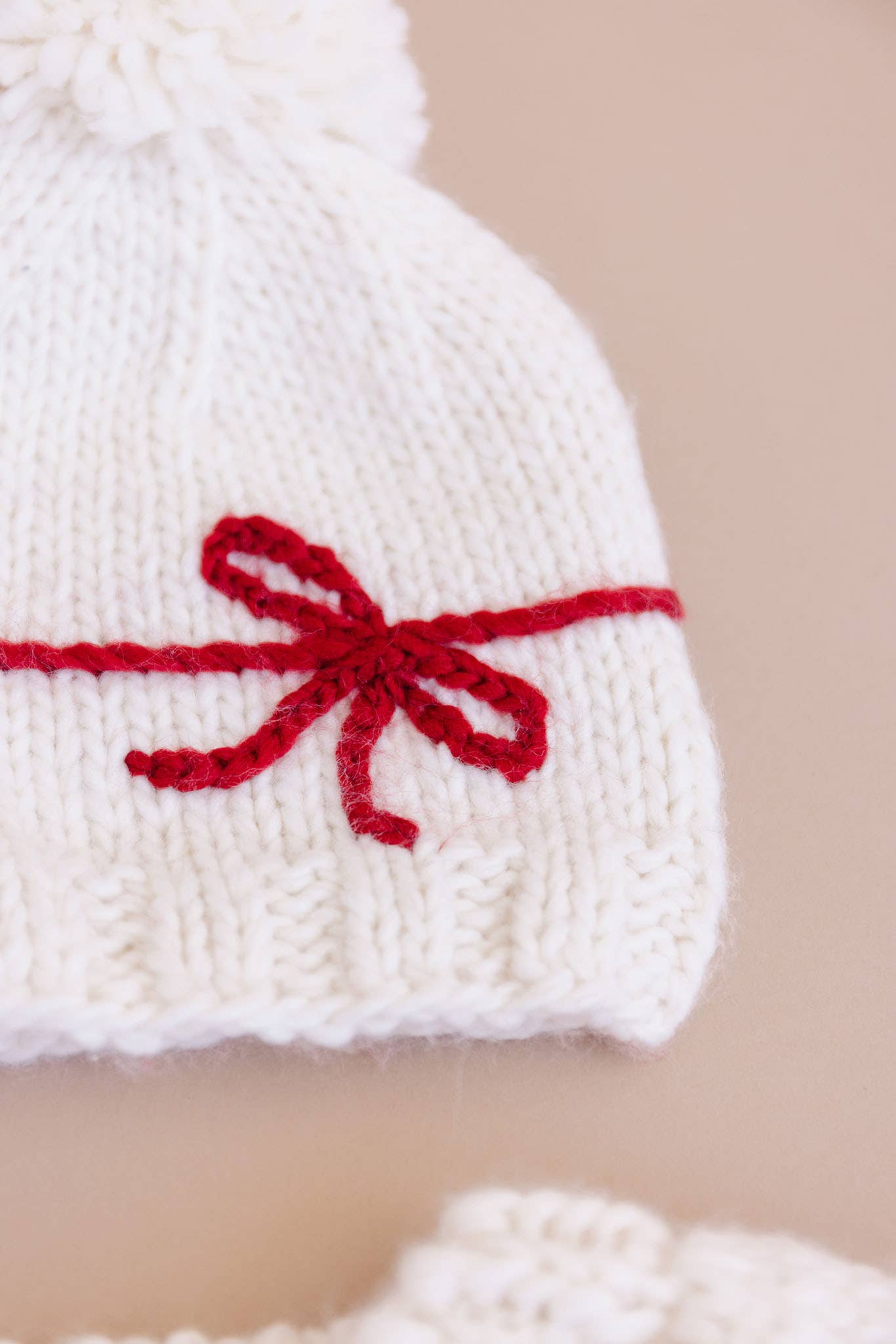 Present Hat Cream Red Kid Baby Holiday Christmas Bow