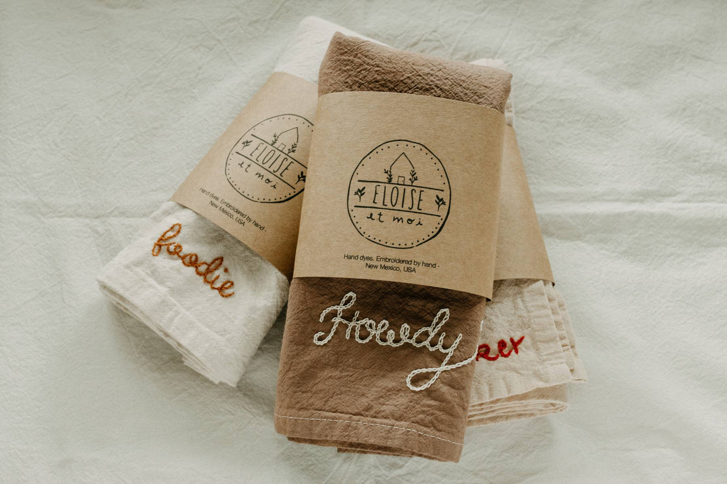 Hand embroidered Hand dyed Organic cotton Kitchen Towel 