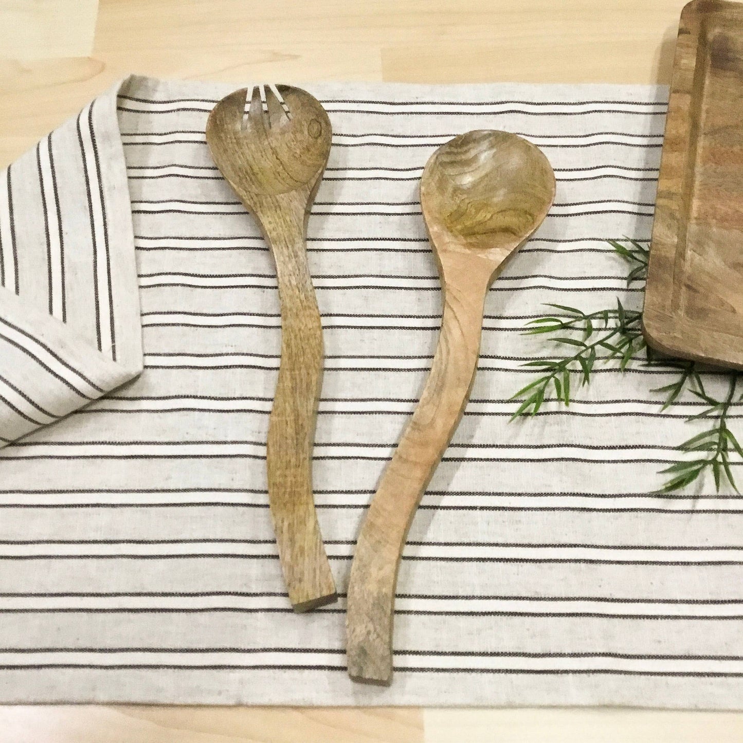 Wave Handle Mango Wood Salad Servers, Set of 2