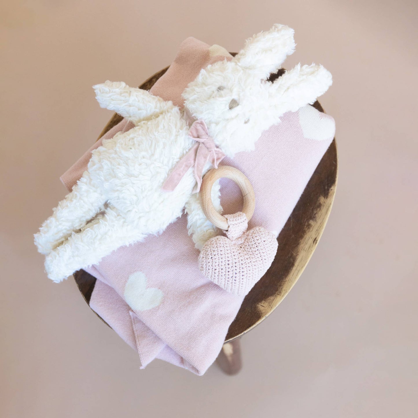 Plush Bunny Pink Velvet Bow Doll Baby Shower Newborn Gift