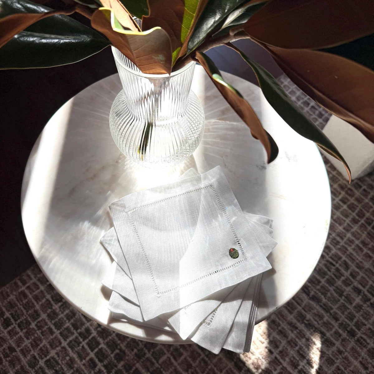 Olive Martini Embroidered Cocktail Napkin Set