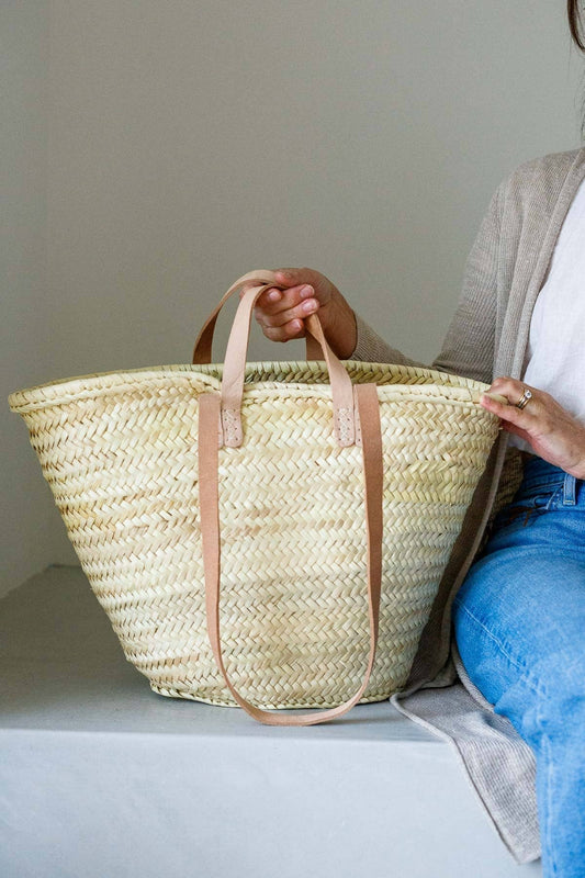 Handwoven French Market Basket – Natural Straw Tote