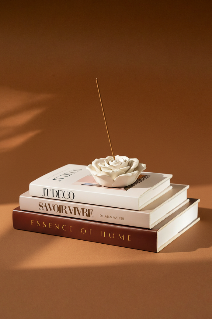 Handcrafted Rose Incense Holder_ Floral Jesmonite Incense Burner