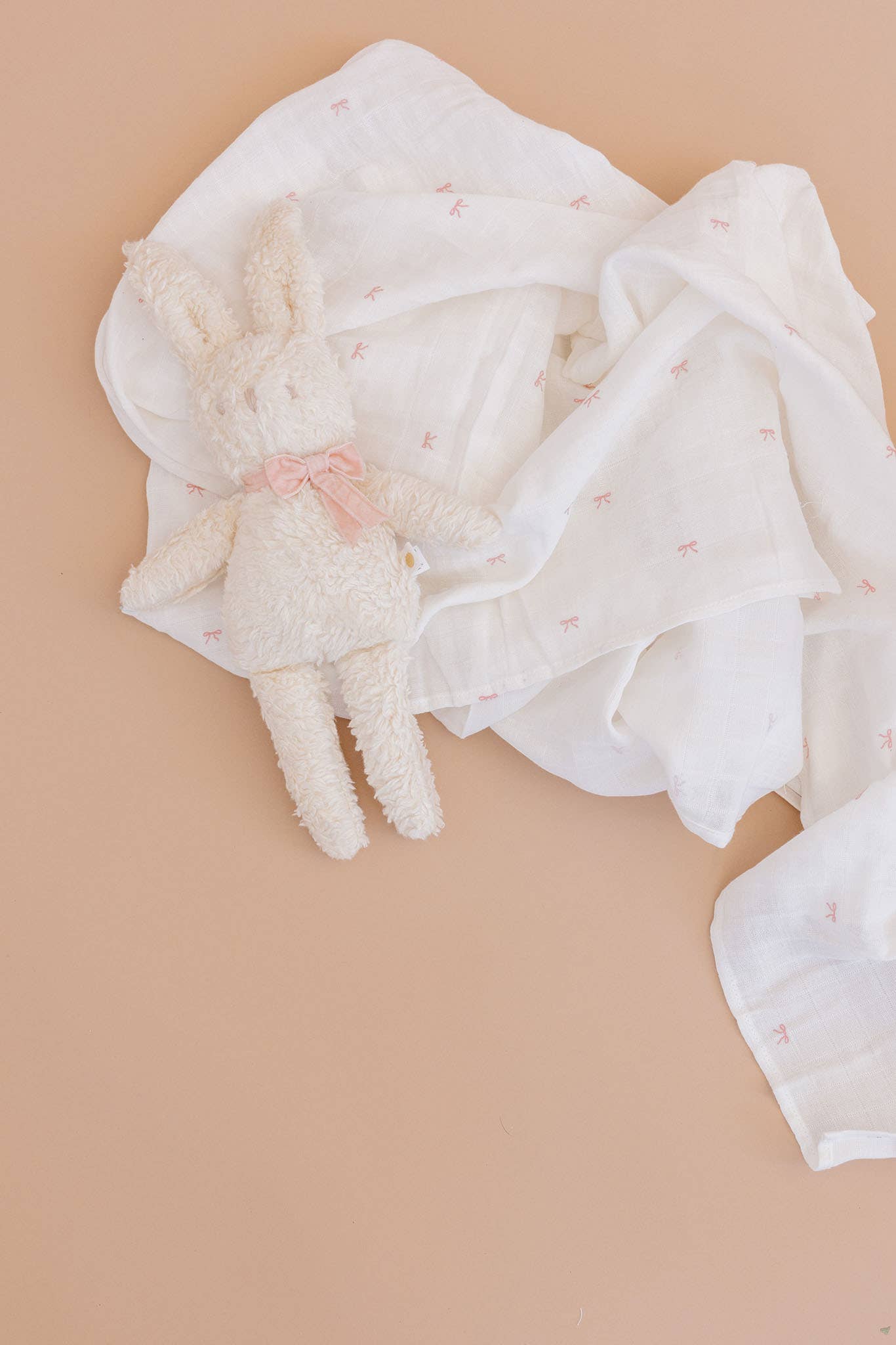 Plush Bunny Pink Velvet Bow Doll Baby Shower Newborn Gift
