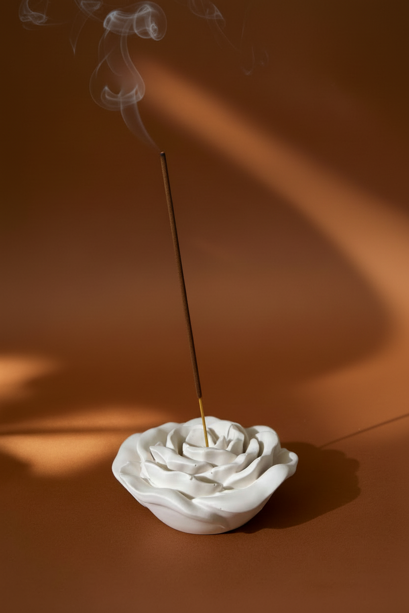 Handcrafted Rose Incense Holder_ Floral Jesmonite Incense Burner