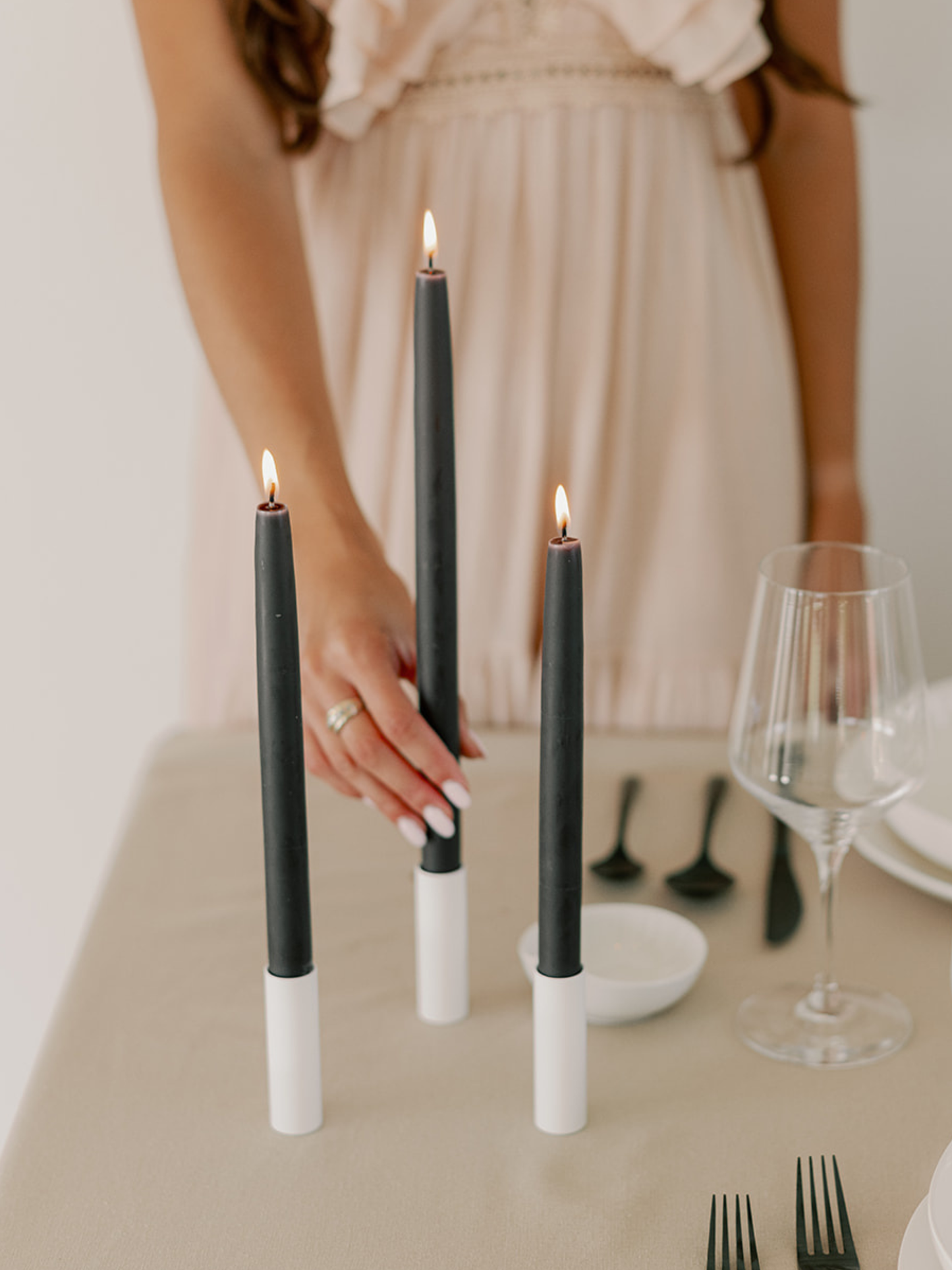 Charcoal | Dipped Beeswax Taper Candles | All Natural