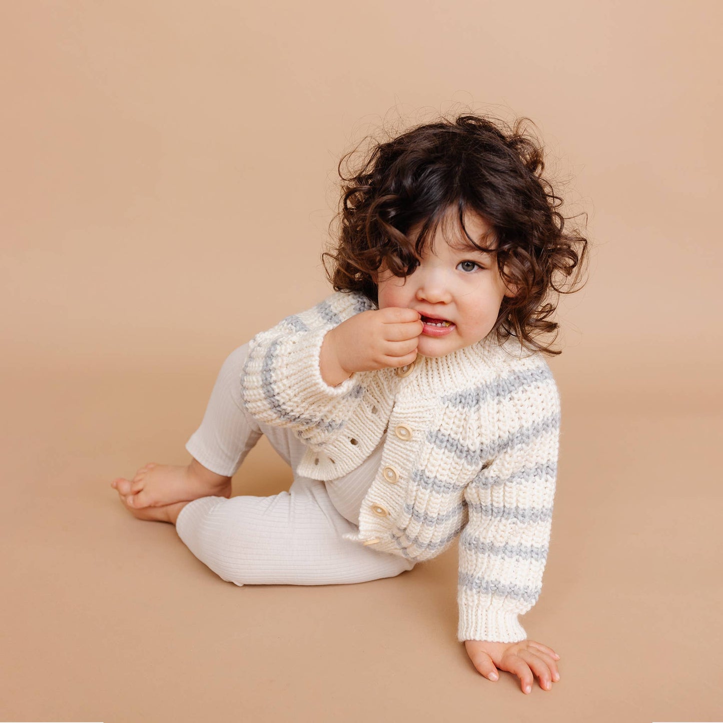 Rib Knit Stripe Cardigan Bowie Grey Baby Kid Sweater Basics