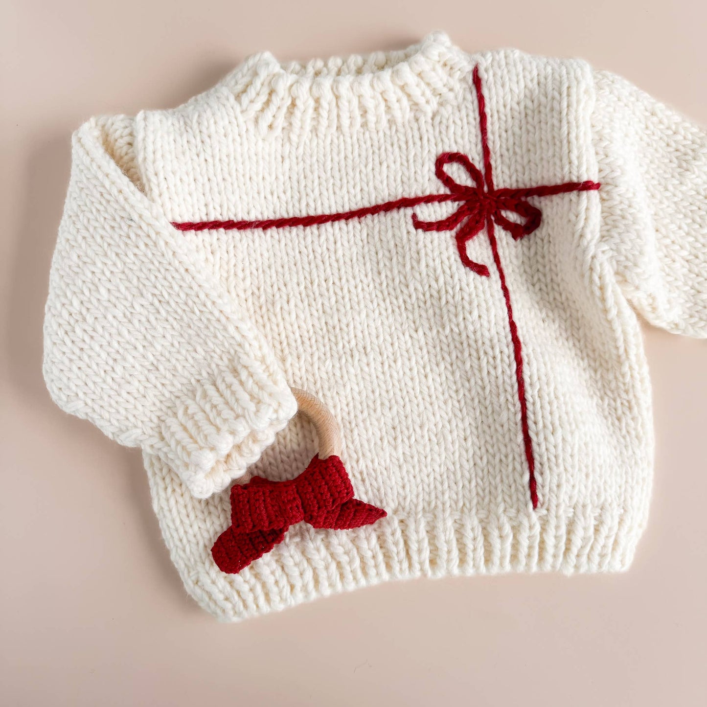 Teether Bow Red Cotton Crochet Fall Christmas Gift Holiday