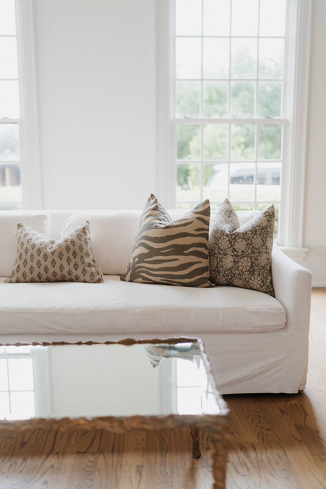 Green Beige Stripe Pillow Cover – Abstract Linen Cushion