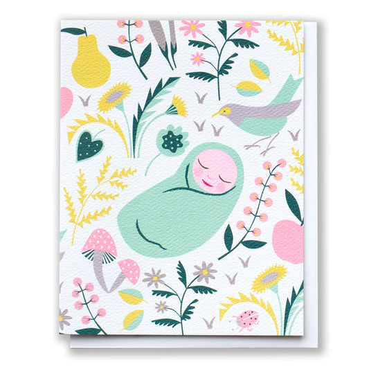 Welcome Sweet Wonder Baby in A Meadow Card