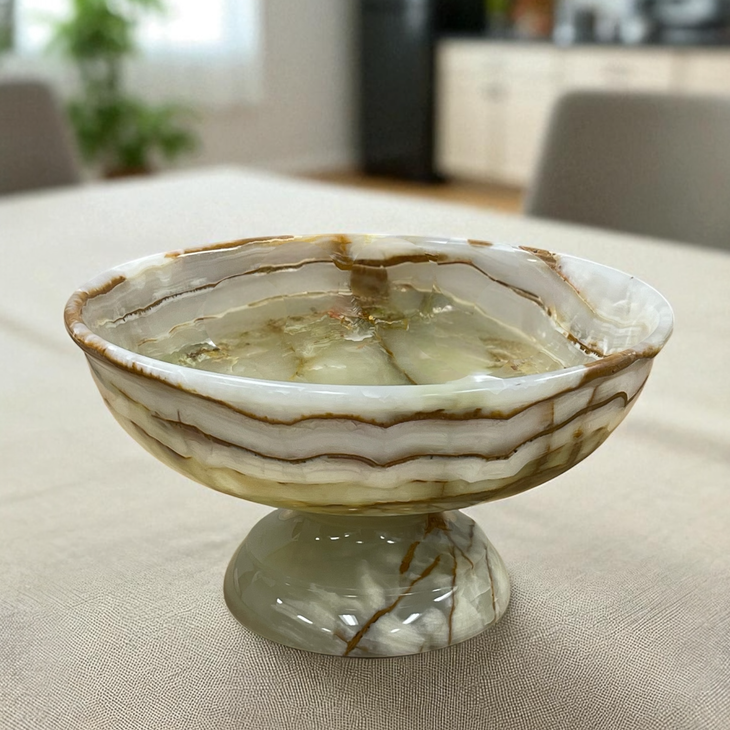 Carpo Collection Light Green Onyx Pedestal Bowl