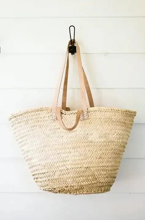 Handwoven French Market Basket – Natural Straw Tote