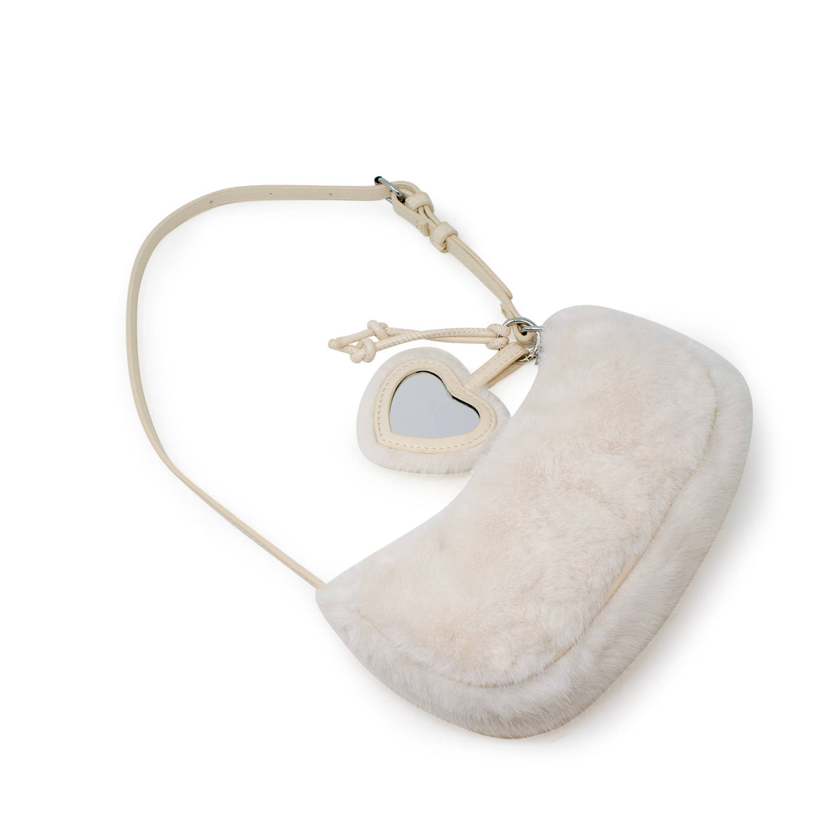 Kids Fuzzy Shoulder Bag with Heart Mirror Charm