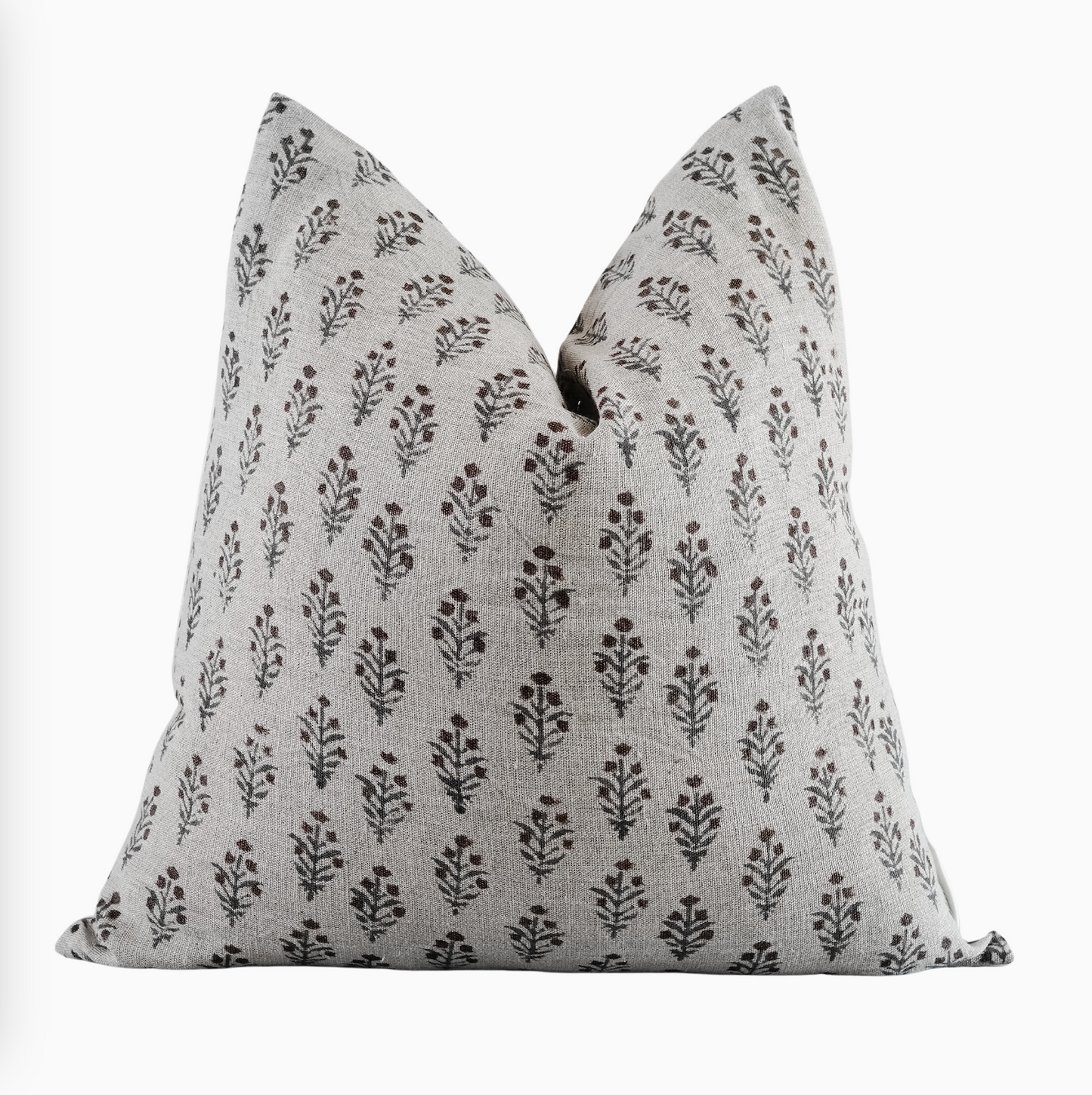 Modern Floral Block Print Pillow Cover Neutral Linen Throw