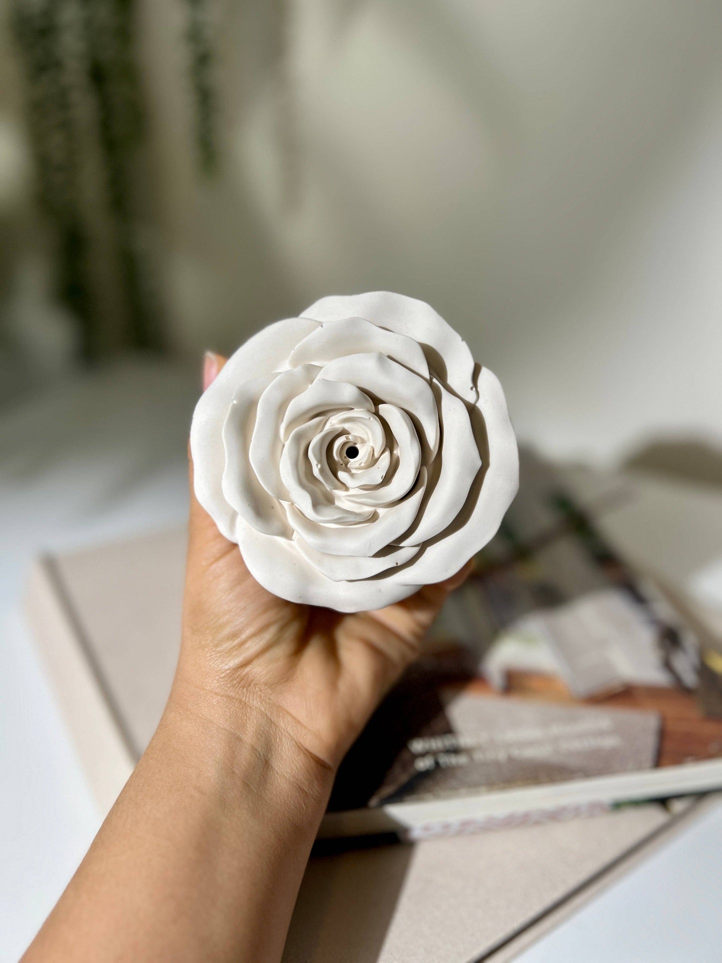 Handcrafted Rose Incense Holder_ Floral Jesmonite Incense Burner