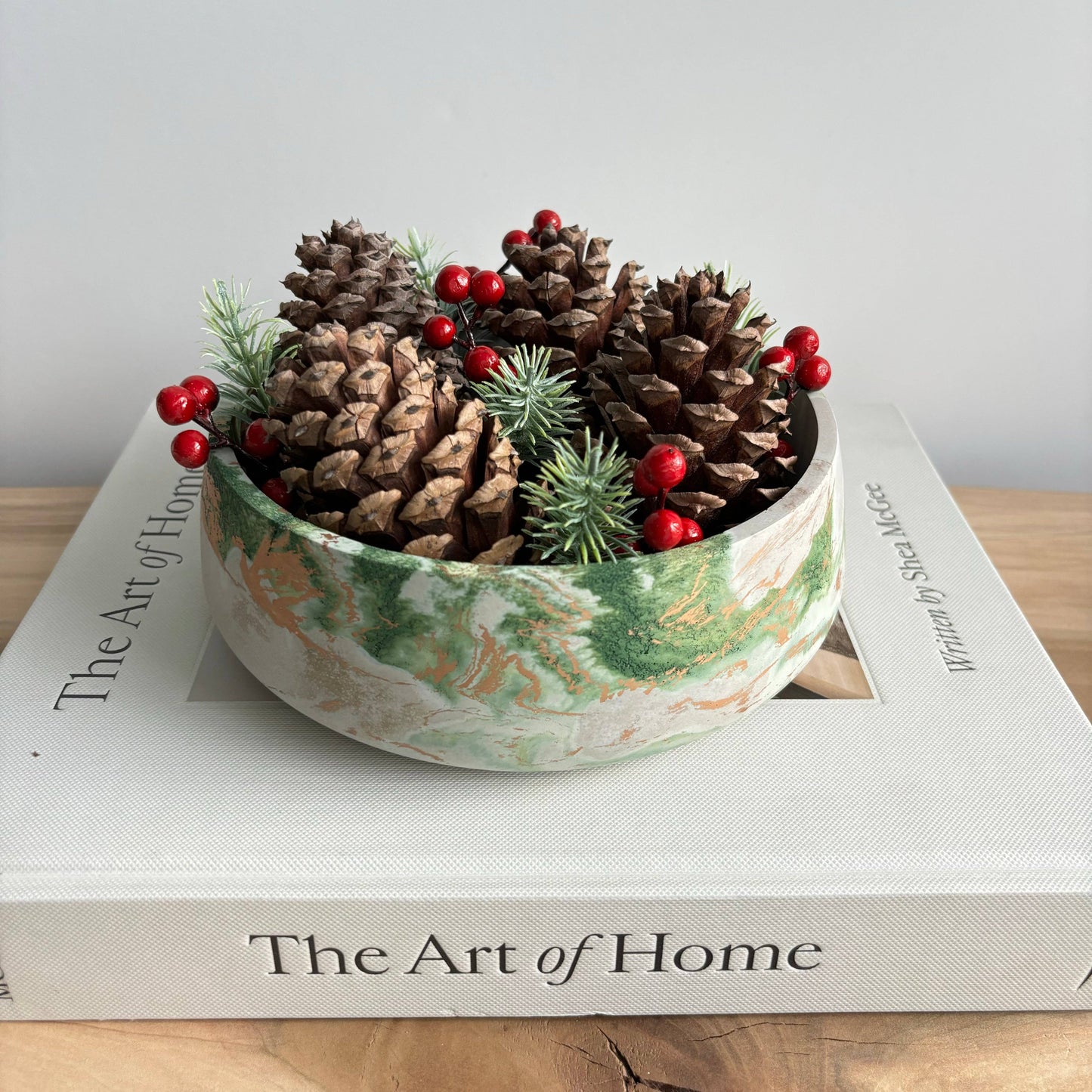 Daza - Decorative Concrete Bowl | Centerpiece Bowl: Green Fusion Marble / Without hole