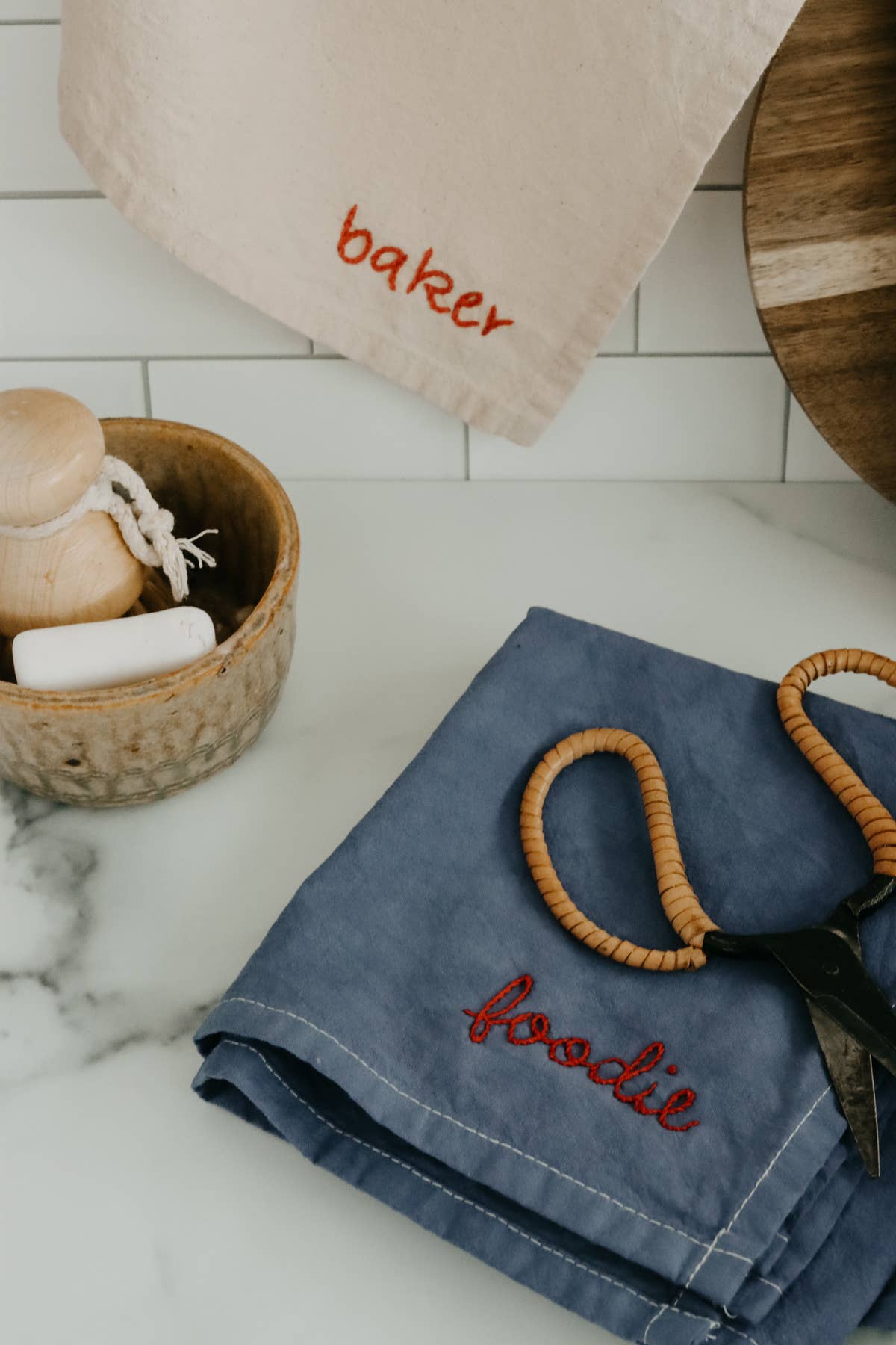 Hand embroidered Hand dyed Organic cotton Kitchen Towel 
