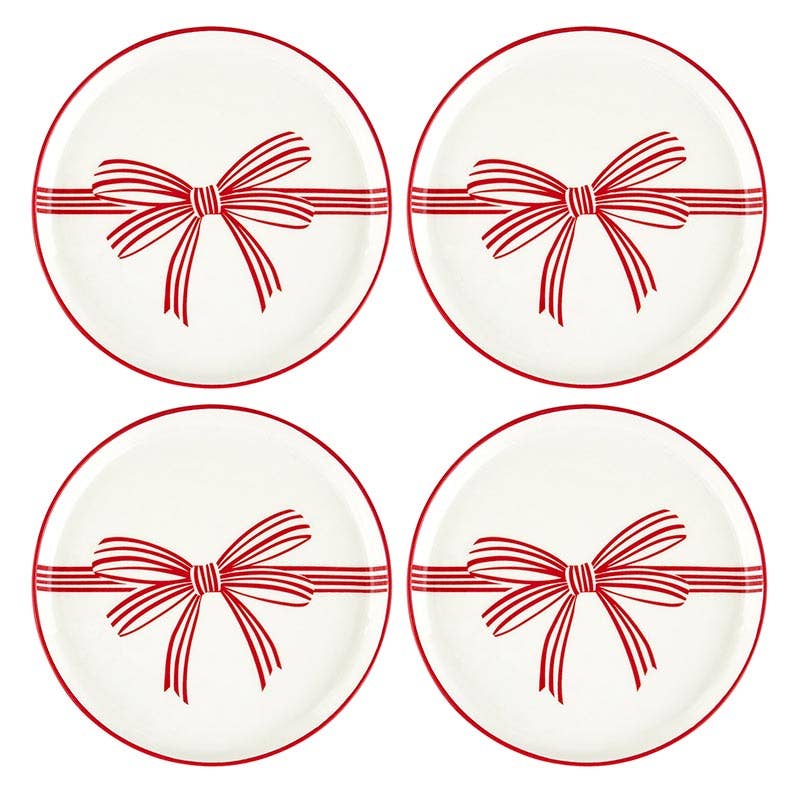 Red Bow Appetizer Plates - Holiday Love - Set of 4
