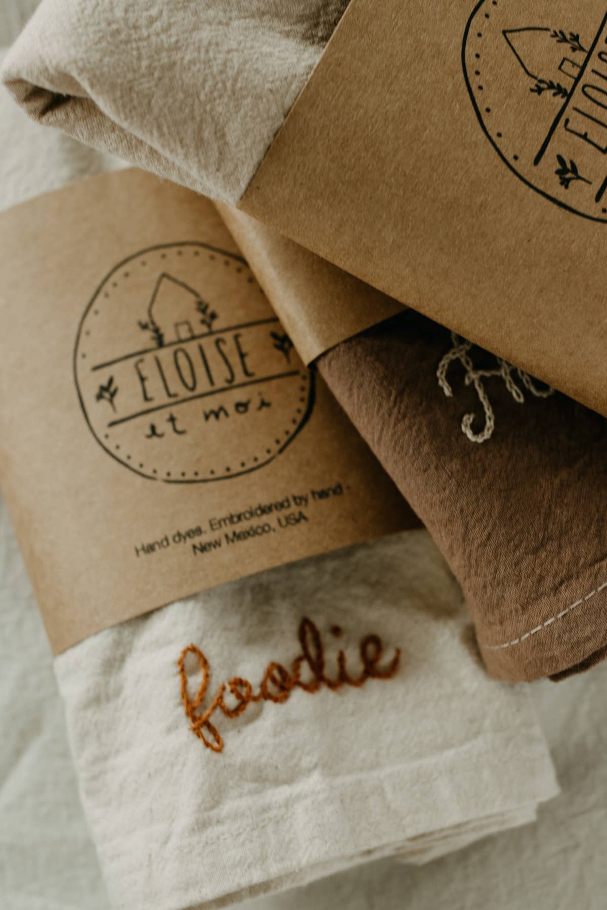 Hand embroidered Hand dyed Organic cotton Kitchen Towel 