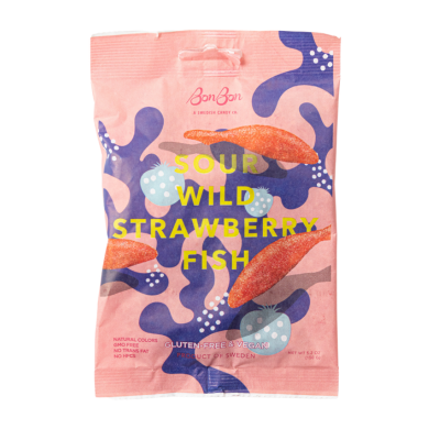 Bon Bon Sour Wild Strawberry Fish - Swedish Candy 5.2oz (150g)