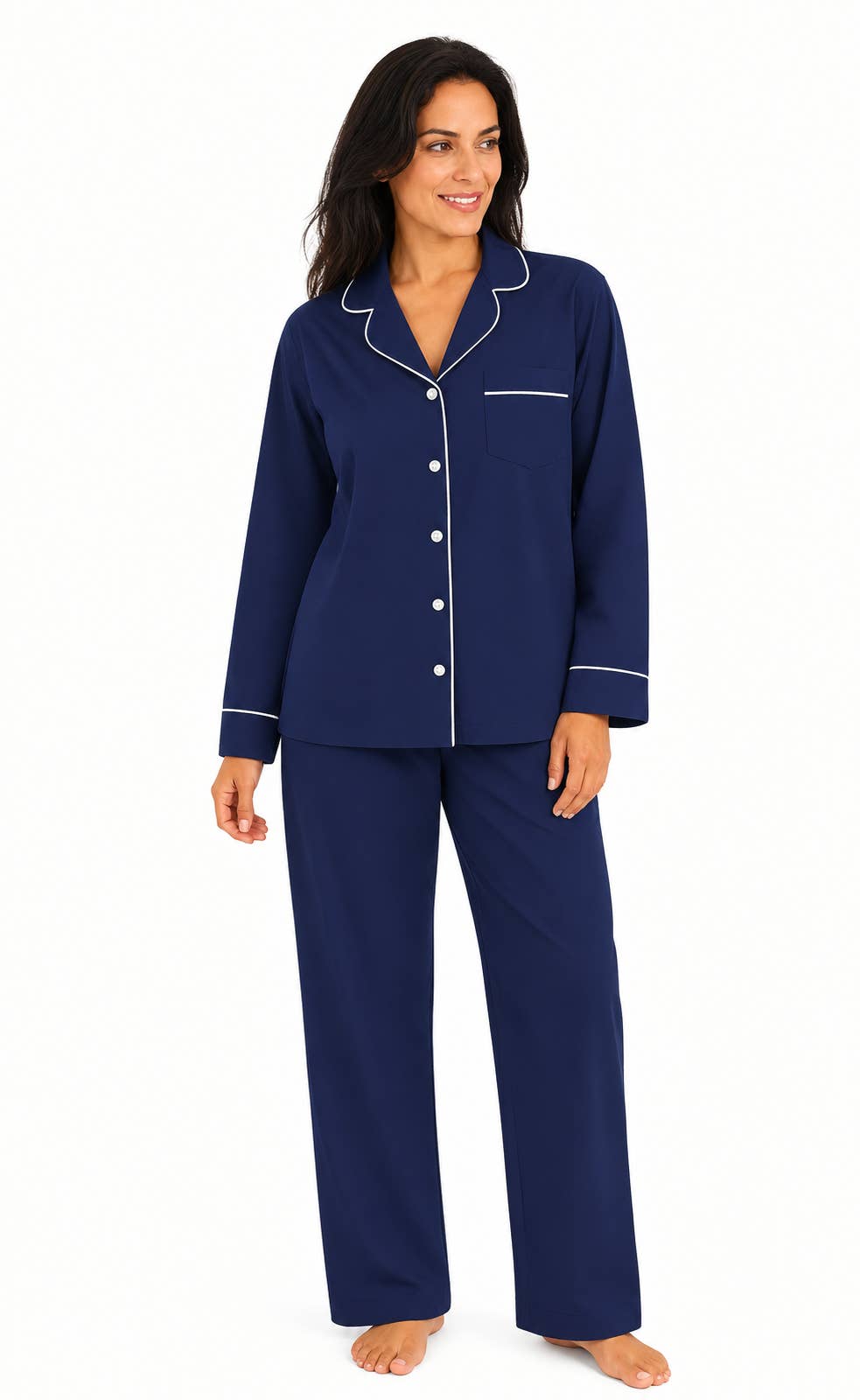 Navy Flannel Long Sleeve Pajamas