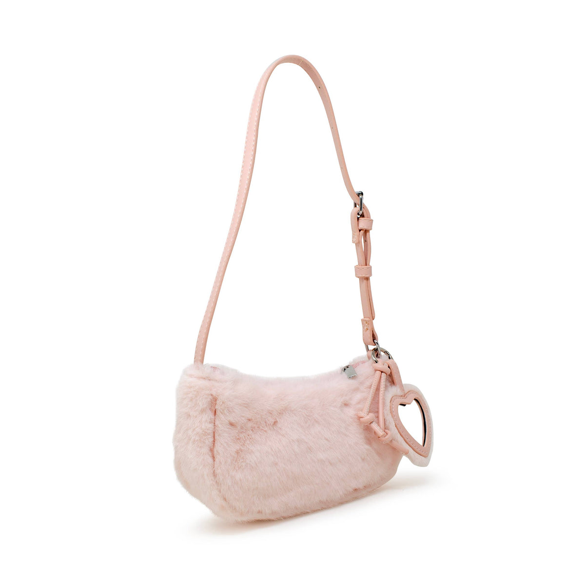 Kids Fuzzy Shoulder Bag with Heart Mirror Charm