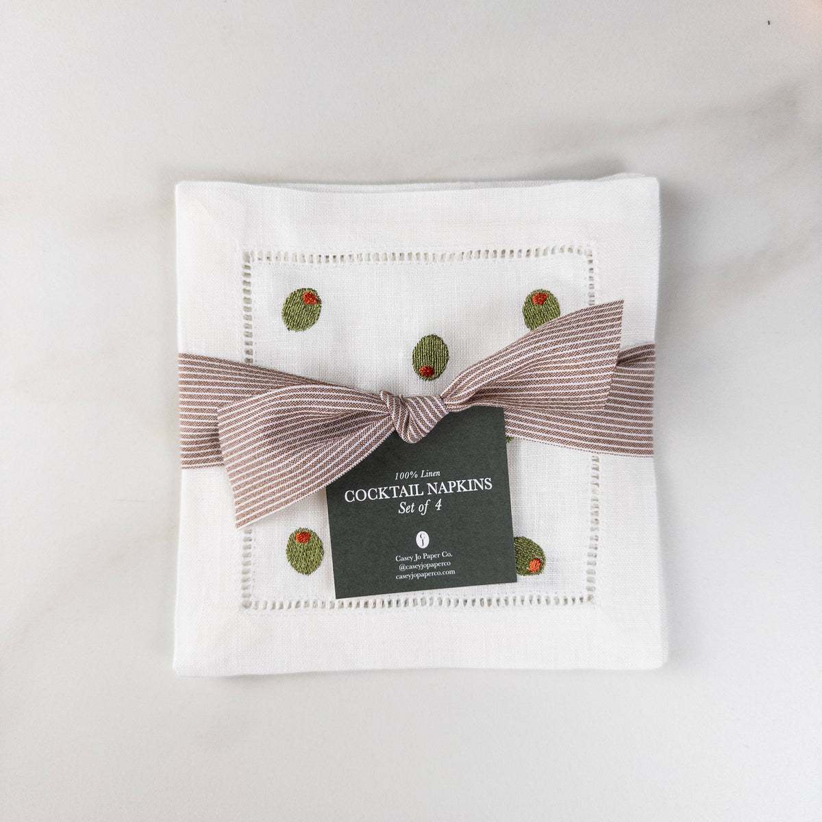 Olive Martini Embroidered Cocktail Napkin Set