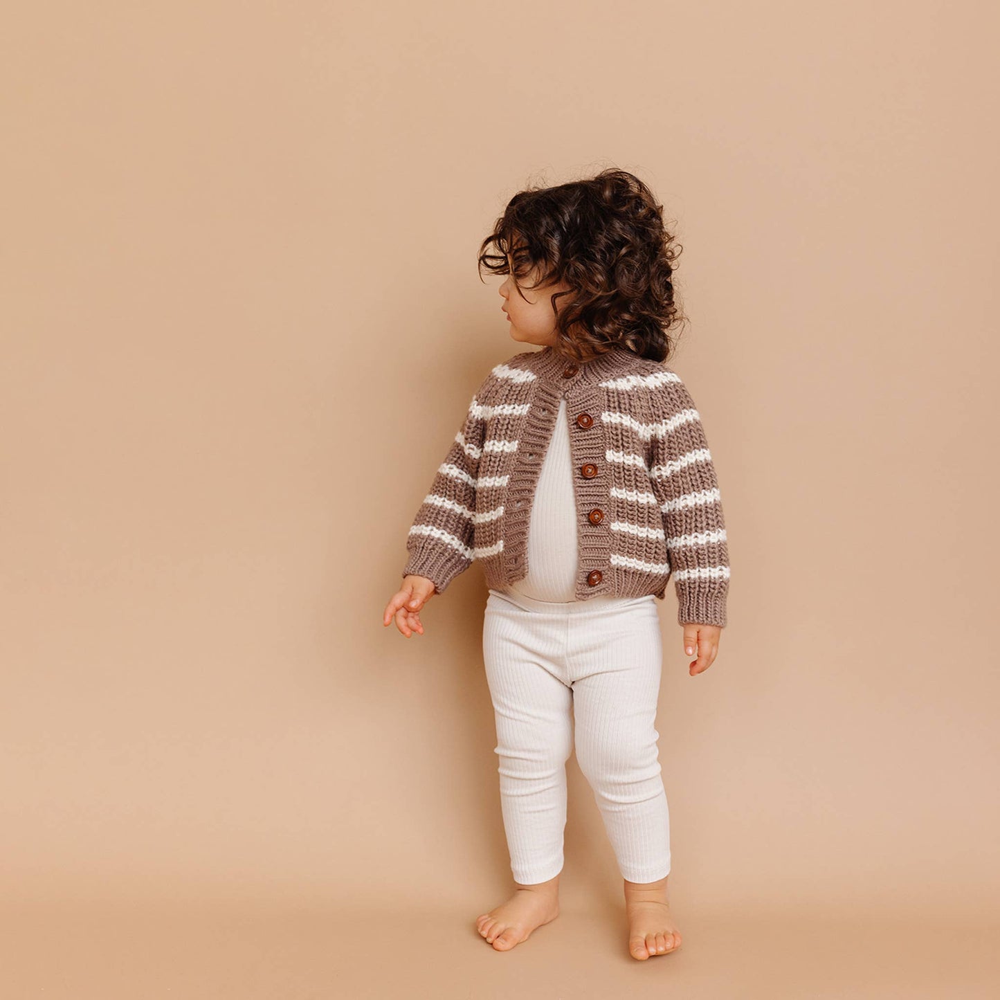 Rib Knit Stripe Cardigan, Tan | Baby & Kid Sweater