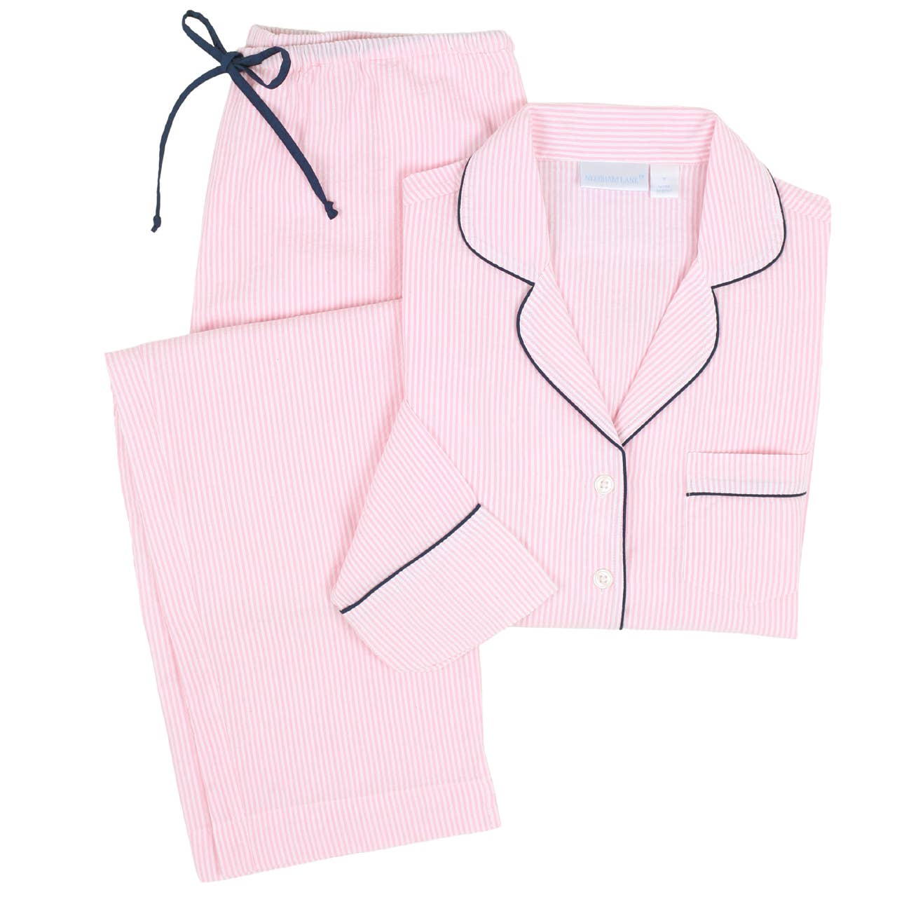 Pink Seersucker-Navy Long Sleeve Pajamas