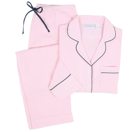 Pink Seersucker-Navy Long Sleeve Pajamas