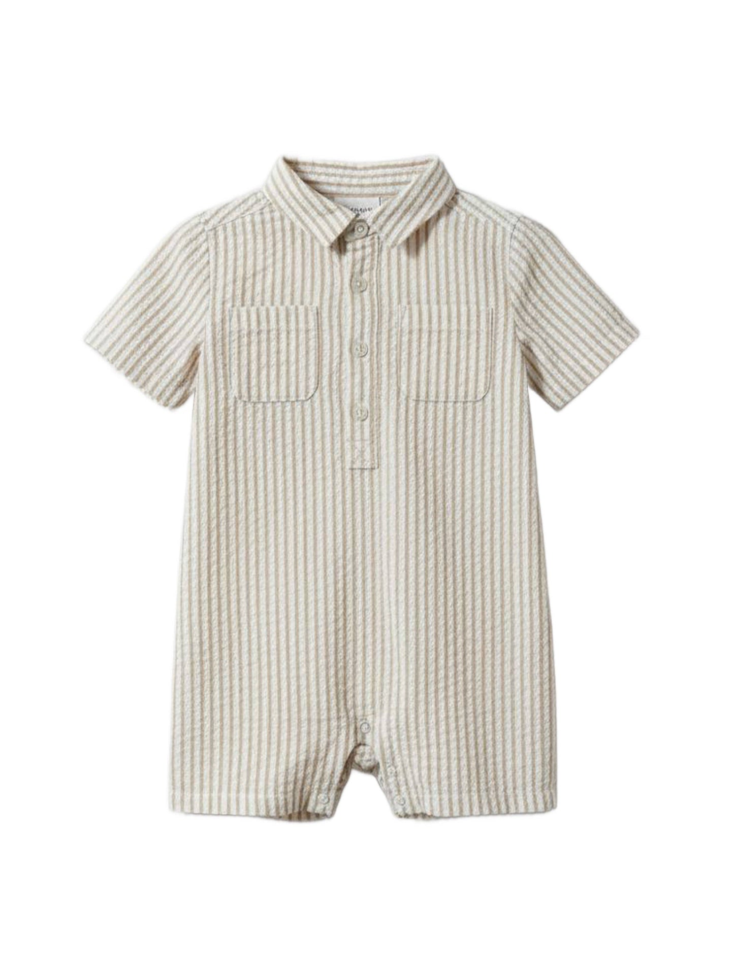 Mato Seersucker Collared Romper - Dune Stripe