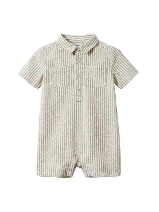 Mato Seersucker Collared Romper - Dune Stripe